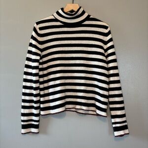 Jumper 1234 sz 4 (Large) 100% Cashmere Turtleneck Sweater Black White Stripe